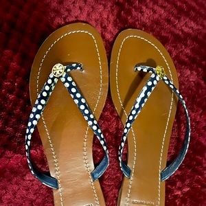 Polka dot navy and white Tory Burch slippers